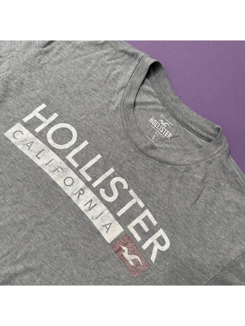 Hollister 2010’s Basic Gray Short Sleeve Graphic Logo T Shirt Men’s Small